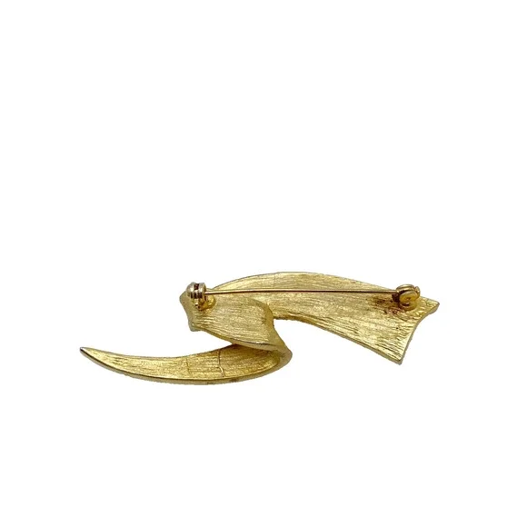 Vintage Matte Gold Tone Abstract Brooch Pin Banner Modern Bold 80s Retro 3" - Picture 3 of 4